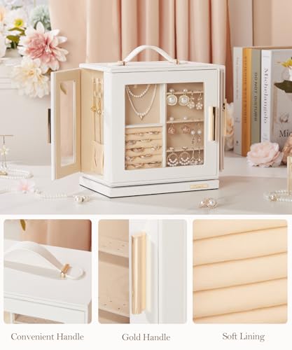 Homde Jewelry Box 360° Rotating, Necklace Earring Organizer with Transparent Window, Mirror, 7 Drawers, Large Ring Display...
