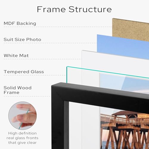 Golden State Art, 12x16 Picture Frame - Solid Wood with Real Glass - Display Pictures 8x12 with Mat or 12x16 without Mat -...
