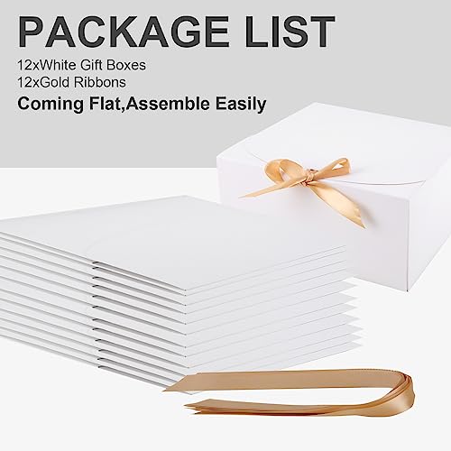 LWYMX 12 PCS White Gift Boxes with Lids，9.8x7.8x3.9, Bridesmaid Proposal Box with Ribbon, Gift Boxes for Wedding, Christma...