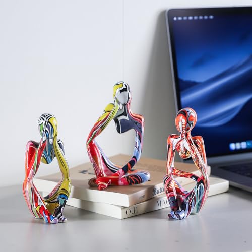 BrownLove 3pcs Hip hop Human Body Abstract Art Decoration, Modern White Art Resin Statue Room Office Shelf Bookcase Decora...