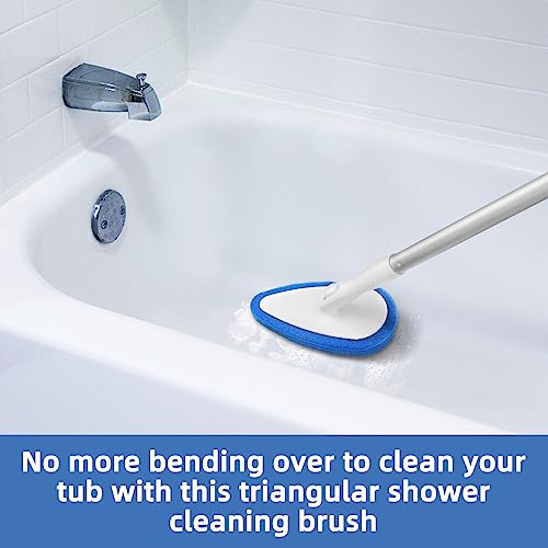 Qaestfy Shower Bathtub Tub Tile Scrubber Cleaning Brush with 51'' Handle, 5 Non-Scratch Scouring Pads, Adjustable Long Han...