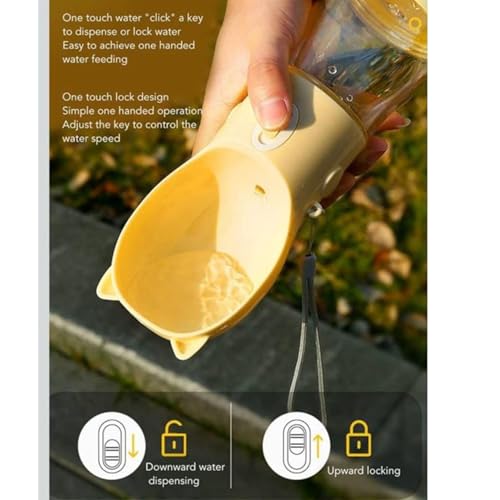 Dog Water Bottle Dispenser 380ml – Leak-Proof Lock, One-Hand Operation | Portable Pet Travel Water Bottle with Built-in Bo...