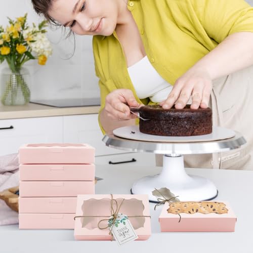 Jyongmer 40 Pack Cookie Boxes with Clear Window, 7 x 4 3/8 x 1½ Inch Small Pink Kraft Candy Boxes Premium Pastry Boxes wit...
