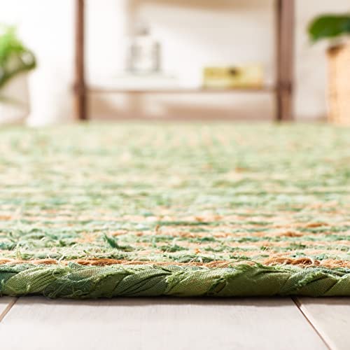 SAFAVIEH Area Rug 5' Round - Cape Cod Collection - Green & Natural Brown, Handmade Jute & Cotton, Woven Braided Design (CA...