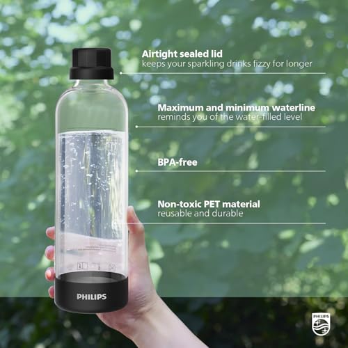 Philips Carbonating Bottles ADD910BKOQ/37, 1L Twin Pack Reusable PET Water Bottles Compatible Sparkling Water Maker, 2 Pac...