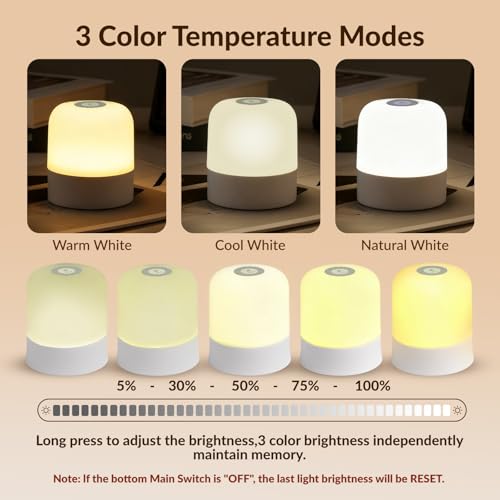 Cravonel Portable Baby Night Light, 3 Color Egg Lights for Nursery, 2400mAh, Small Rechargeable LED Lamp, Dimmable Touch N...