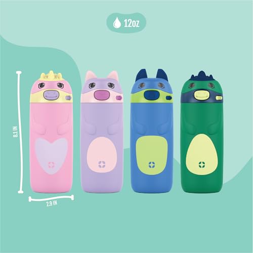 Ello Ellies 12oz Vacuum Insulated Stainless Steel Kids Water Bottle with Straw and Built-in Carrying Handle and Leak-Proof...