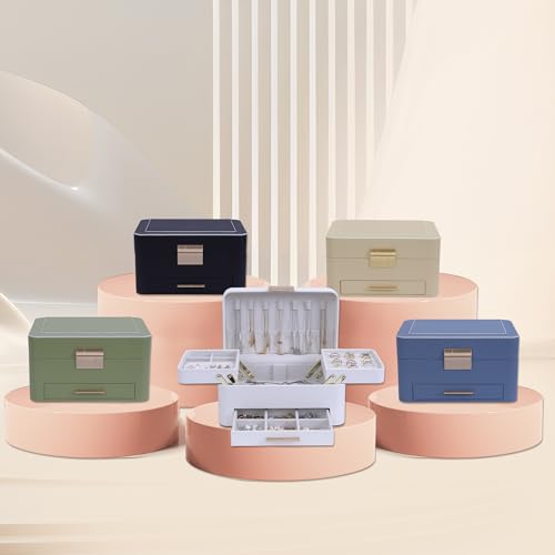 KAMIER Jewelry Box, 3 Layers Jewelry Organizer with Drawers, PU Leather Jewelry Storage Organizer for Earring, Ring, Neckl...