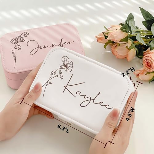 Fincekoom Personalized Jewelry Box Gifts for Women Custom Travel Jewelry Case Organization Leather Customized Birthday Ann...