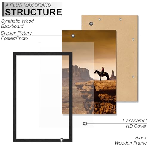A PLUS MAX 11x17 Picture Frame, Black Engineered Wood Frame for 11 x 17 Inch Picture Poster Photo, Light Weight 11 by 17 F...