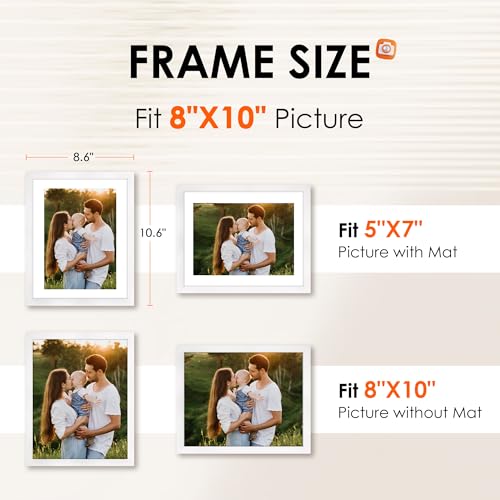FIXSMITH 8x10 Picture Frame Set of 2, Photo Frame with HD Plexiglass, Display Pictures 5x7 with Mat or 8x10 Without Mat, W...
