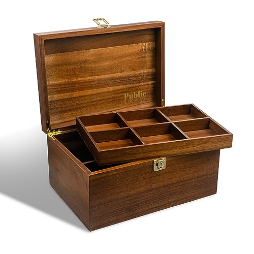 Public House Locking Wooden Keepsake Box, Customizable Design With Adjustable Tray. Large Wooden Box with Hinged Lid for W...