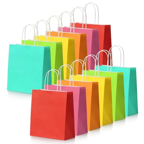 Parmedu Small Paper Gift Bags with Handles - 30 Pack 8.7"x3.5"x7.9" Colorful Party Favor Bags Bulk, Gift Bags for Christma...