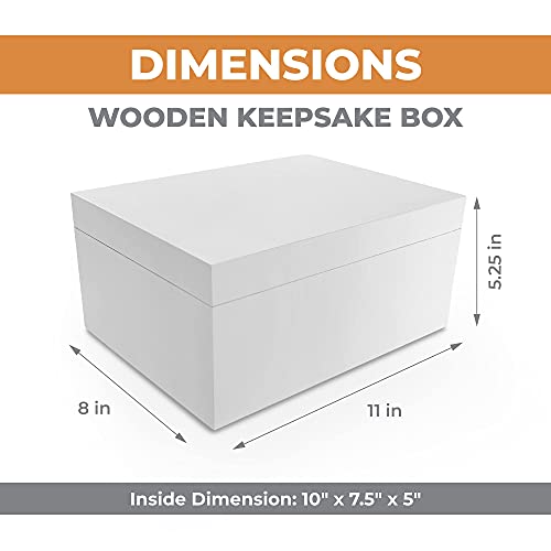 Blake & Lake Large Wooden Keepsake Box - White, Hinged Lid - Decorative Storage Box for Jewelry and More