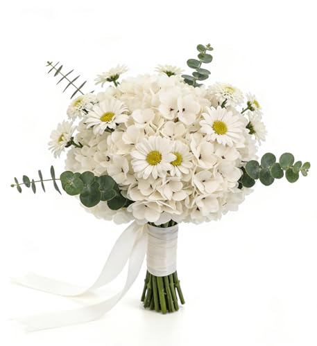 Kimura's Cabin 6pcs Fake White Flowers Artificial Silk Hydrangea Flowers Bouquets Faux Hydrangea Stems for Home Table Cent...