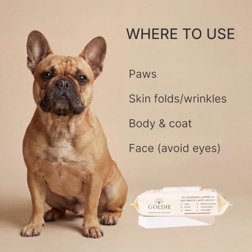 Goldie Dog Essentials Probiotic & Colloidal Oatmeal Dog Wipes for Paws, Skin Folds, Body & Bottom, Hypoallergenic, Fragran...