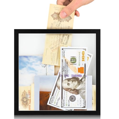 8x8 Traveler Adventure Shadow Box Frame Memory Box for Keepsakes Top Loading Shadow Keepsake Box with Slot for Concert Tra...