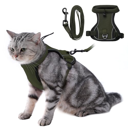 LIANZIMAU Cat Harness and Leash Escape Proof,Adjustable Cat Harness for Outdoor Walks with Reflective Strip, Lightweight a...
