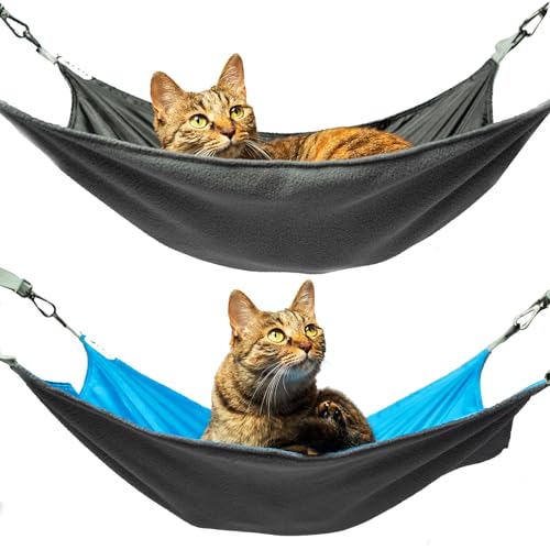 QIPAN 2 Pieces Cat Hammock Hunging for Cage,Reversible Washable Soft Outdoor Cat Mat,Waterproof Cooling Kittens Pad with A...