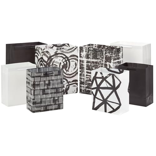 Hallmark Assorted Black and White Gift Bags (8 Bags: 4 Medium 9", 4 Large 13") for Valentine's Day, Weddings, Graduations,...