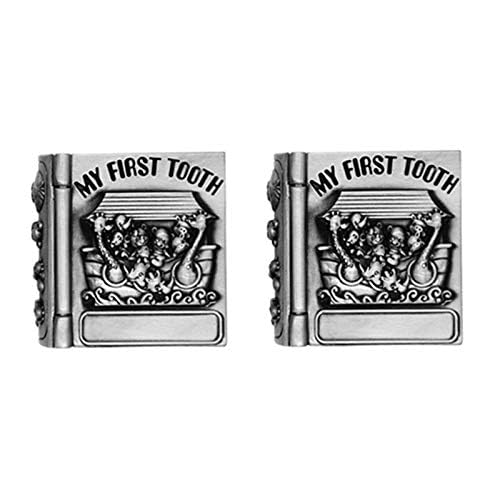 First Curl and First Tooth Keepsake Box for Kids Metallic Engraved Cute Shape, Silver Tooth Holder, Tooth Collection Organ...