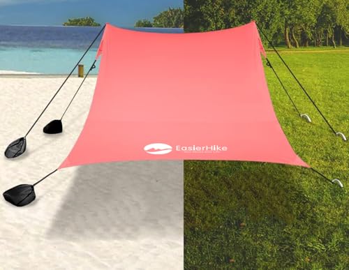 easierhike Beach Canopy Windproof Design, Sun Shelter UPF50+ Portable Family Tent with 6 Sandbags Anchors 10x10 FT 2 Pole ...