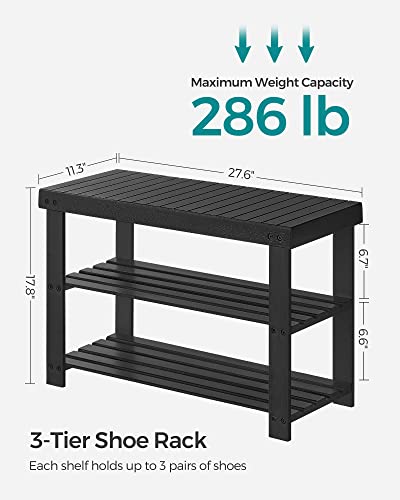 SONGMICS Shoe Rack Bench, 3-Tier Bamboo Shoe Storage Organizer, Entryway Bench, Holds Up to 286 lb, 11.3 x 27.6 x 17.8 Inc...