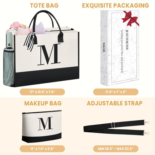 BAGAIL Personalized Initial Tote Bag,Birthday Gifts for Women, Monogrammed Beach Bag for Mom, Teachers, Friends