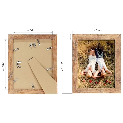 iRahmen 8x10 Picture Frame Set of 4, High Definition Real Glass Rustic Brown Frame, 8 x 10 Wood Photo Frames for Desktop D...