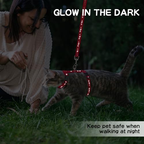 PAWCHIE Cat Harness with Leash and Collar Set - Escape Proof Adjustable H-shped Cat Harness with Star and Moon Pattern Glo...