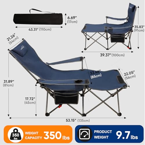 Colorsoul Reclining Camping Chair w/Foot Rest, Adjustable 90°- 135° Lounge Beach Chair for Adults, Heavy Duty Outdoor Fold...