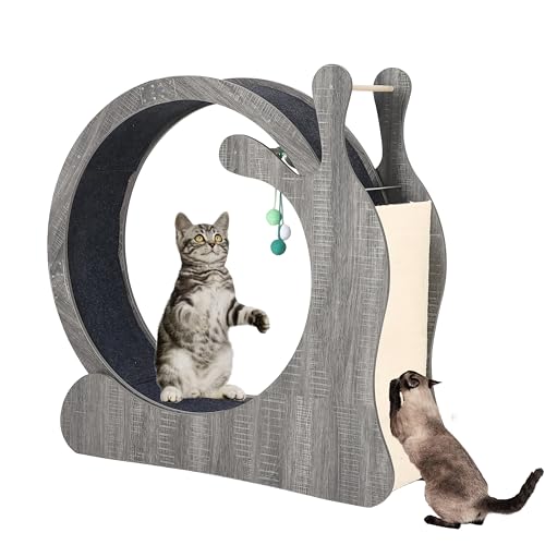 Large Cat Running Wheel, Cat Wheel for Indoor Cats 33.5" Inner Diameter Wood Pet Treadmill with Scratching Board and Playi...