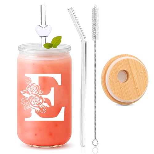 Custom Cups for Women – 16oz Monogrammed Glass Tumbler with Lid & Straw–Personalized Cups with Names, Personalized Birthda...