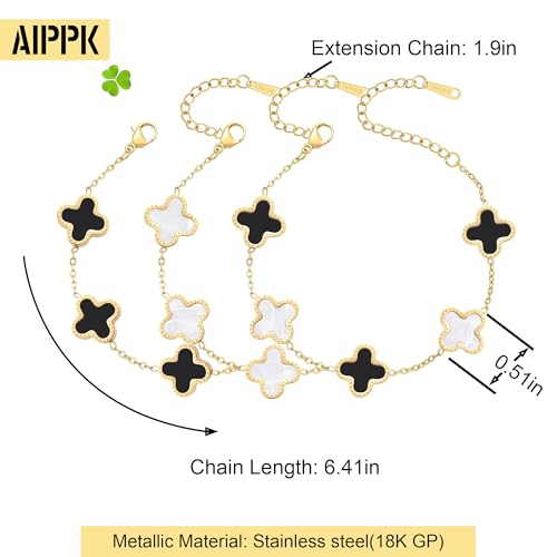 AIPPK 18K Gold Plated Clover Bracelet Set for Women Four Leaf Lucky Flower Bracelets Fashion Simple Jewelry Gifts for Wome...