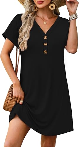 WIHOLL Summer Dresses for Women with Sleeves Midi Dress Button Down Beach Vacation Casual Dresses Fashion Clothing