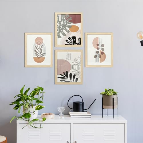 Art3d Framed Boho Wall Art Set of 4 for Wood Aesthetic Wall Decor for Living room Kitchen Hallway Bedroom, Neutral Botanic...