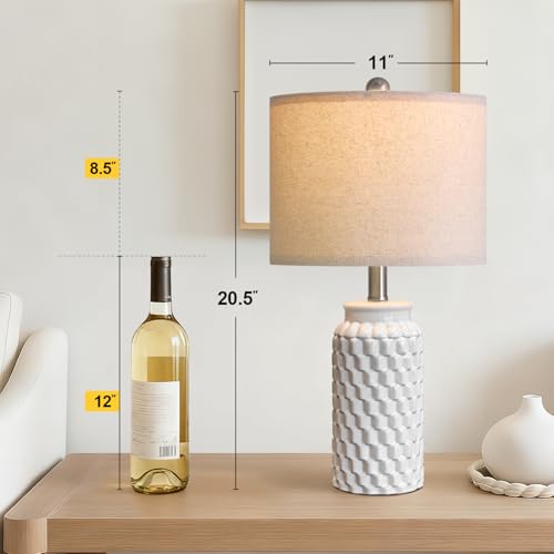 USumkky 20.5" White Modern Ceramic Bedside Lamp Set of 2 for Bedroom Decor Farmhouse Table Lamp for Living Room Office Dorm