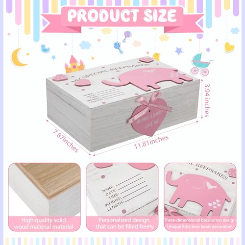 Soaoo 3D Wooden Baby Boys Memories Keepsake Box Baby Girls Elephant First Keepsake Box New Parent Newborn Baptismal Birthd...