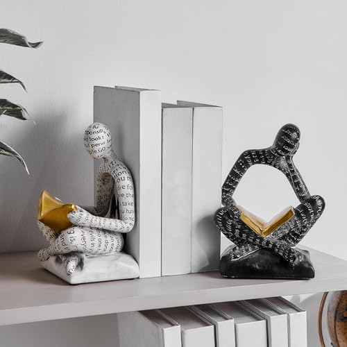 Heavy Duty Book Ends for Shelves, Thinker Decorative Bookends for Heavy Books, Unique Book Stoppers to Hold Book, Bookshel...