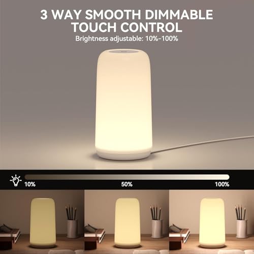 ROOTRO Touch Bedside Table Lamp, [Sleek Design & RGB Mode] 3 Way Dimmable Small Lamp for Bedroom, LED Lamp with Warm White...