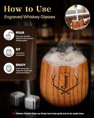 Birthday Gifts for Men Whiskey Glasses Personalized Bourbon Glasses Engraved Wood Whiskey Tumbler Gifts for Him Men Fathe...