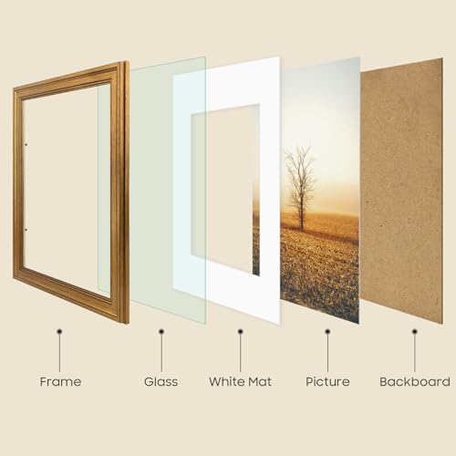 Golden State Art, 11x14 Photo Frame with White Mat for 8x10 Pictures & Real Glass, 1.25-Inch Wide, Dark Gold