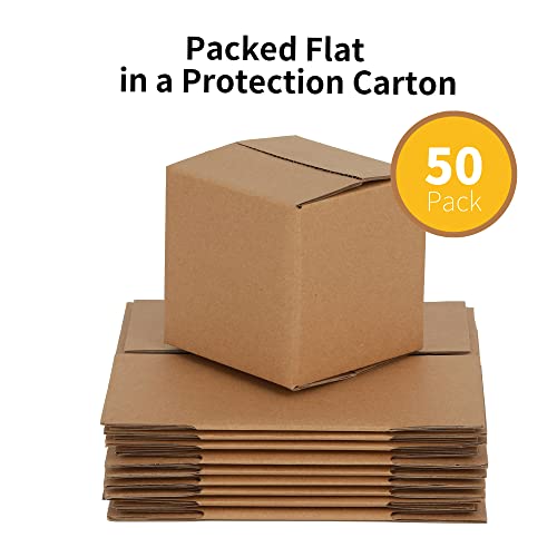 GHEIR 4x4x4 inches Shipping Boxes 50 Pack, Kraft Corrugated Small Cardboard Boxes for Mailing Packing, Brown