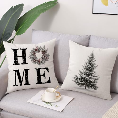 Coeufuedy Christmas Pillow Covers - 18x18 Inch Set of 4 Home Noel Truck Tree Holiday Cushion Covers Farmhouse Christmas De...