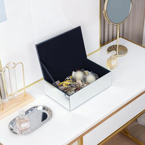 Poayewly Luxury Mirrored Jewelry Box with Crushed Diamond - Glass Jewelry Box Organizer Storage Ring Holder Case for Women