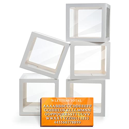 White Transparent Balloon Boxes, Clear Baby Boxes with 78 Letters for Custom Name, Balloon Box Blocks Backdrop for Bride S...