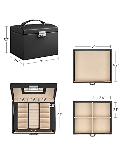 SONGMICS 3-Tier Jewelry Box, Travel Jewelry Case with Handle, 2 Drawers, Lockable Jewelry Organizer with Mirror, Jewelry S...