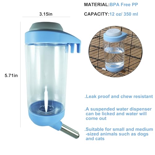 DEEUCHIS Dog Crate Water Bottle - 12 oz No Drip Kennel Pet Water Dispenser, Easy-to-Use Cage Water Bottle for Dogs, Cats, ...