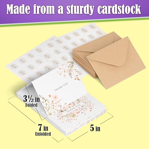 52-pack Floral Thank You Cards Bulk with Kraft Envelopes & Matching Stickers, 3.5x5 Inches, 6 Wildflower Designs | Perfect...