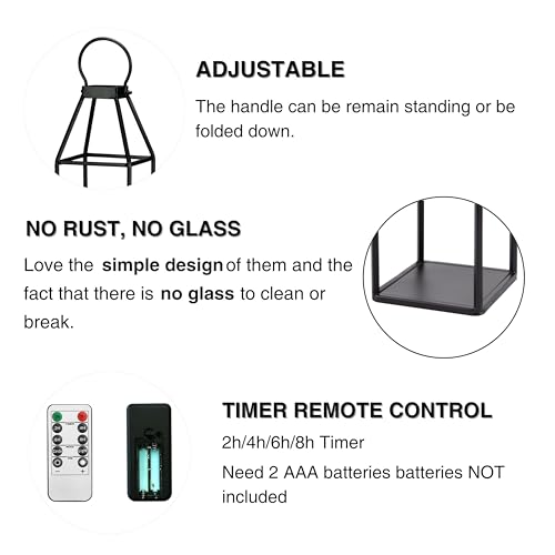 Perfnique Set of 3 Black Metal Lanterns w/ Waterproof Flickering Flameless Candle & Remote Timer, Modern Farmhouse Lantern...